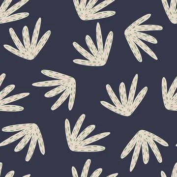 Cartoon seamless pattern with doodle light grey foliage simple shapes. Navy b 스톡 일러스트