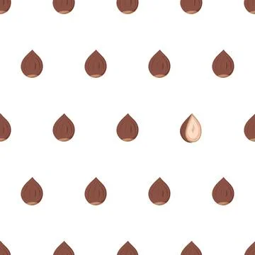 Cartoon seamless pattern with hazelnut with eye catching element - half nut. Stock Illustration