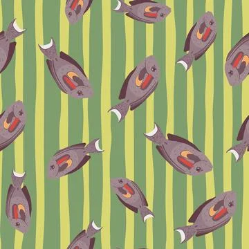 Cartoon seamless pattern in kids style with funne surgeon fish print. Green s Stock Illustration