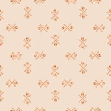Cartoon seamless pattern with orange skeleton silhouettes. Skulls and bones o Stock Illustration