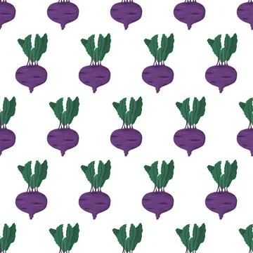 Cartoon seamless pattern for paper design with purple kohlrabi root with green Illustrazione stock