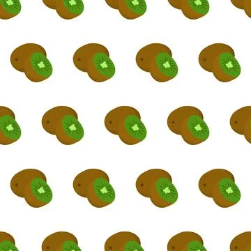 Cartoon seamless pattern for paper design with kiwi fruit, half sliced and whole Stock Illustration