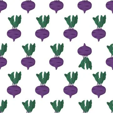 Cartoon seamless pattern for paper design with purple kohlrabi root with green Stock Illustration