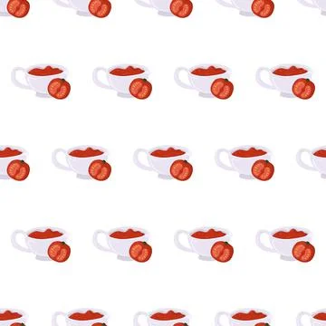 Cartoon seamless pattern for paper design with sauceboat with ketchup and sliced Stock Illustration
