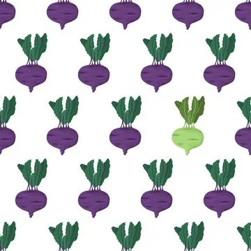 Cartoon seamless pattern for paper design with purple kohlrabi root with green Stock Illustration