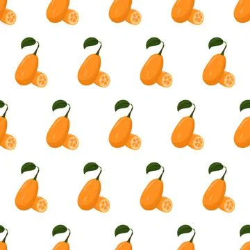 Cartoon seamless pattern for paper design with whole and sliced kumquat, orange Stock Illustration