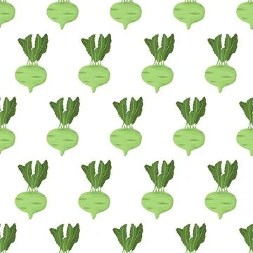 Cartoon seamless pattern for paper design with green kohlrabi root with green Stock Illustration