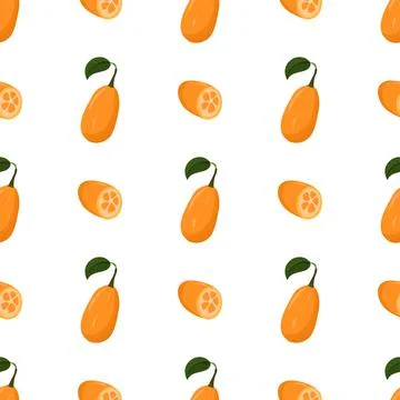 Cartoon seamless pattern for paper design with whole and sliced kumquat, orange Stock Illustration