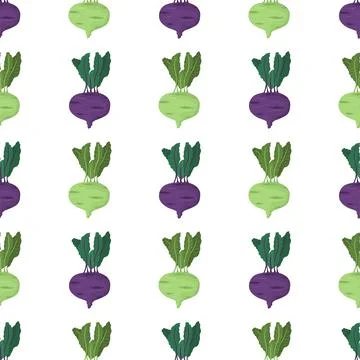 Cartoon seamless pattern for paper design with green and purple kohlrabi root Stock Illustration