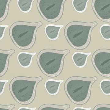 Cartoon seamless pattern with simple green fig shapes. Beige pastel backgroun Stockillustratie