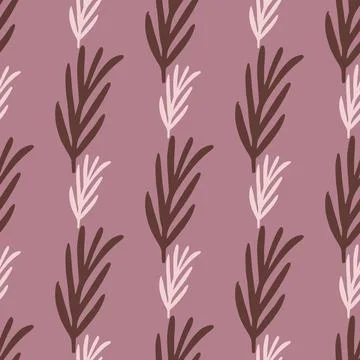 Cartoon seamless pattern with simple leaf branches silhouettes. Purple pastel Illustrazione stock