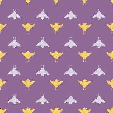 Cartoon seamless pattern with yellow and blue colored flying birds ornament.  Stock Illustration