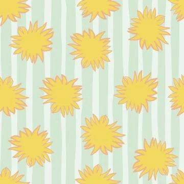 Cartoon seamless pattern with yellow sun silhouettes. Star ornament on blue s イラスト素材