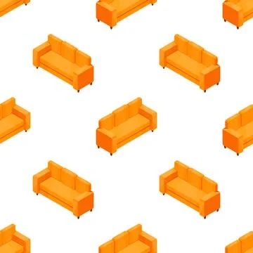 Cartoon seamless patternof sofas in isometry . New sofa in different angles in イラスト素材