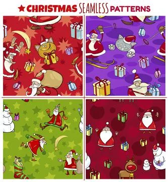 Cartoon seamless patterns set with Christmas characters イラスト素材