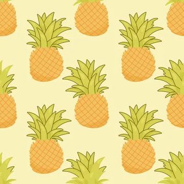 Cartoon seamless pineapple pattern on light yellow background Illustrazione stock