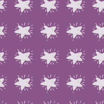 Cartoon seamless space pattern with simple star silhouettes. White cosmic pri Stock Illustration