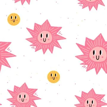 Cartoon seamless texture. White background. Doodle ellements with fun faces Illustrazione stock