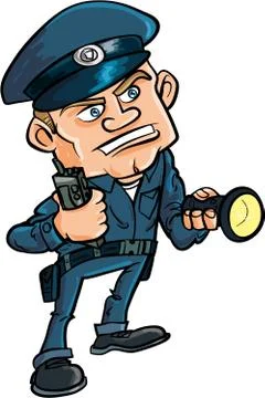 Cartoon security guard with flashlight Stock Illustration