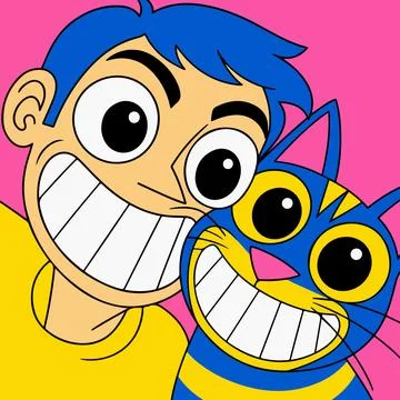 Cartoon Selfie with Cat Stock Illustration