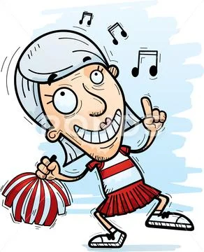Cartoon Senior Citizen Cheerleader Dancing Stock Illustration