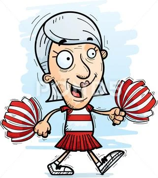 Cartoon Senior Citizen Cheerleader Walking Stock Illustration