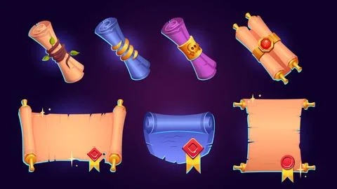 Cartoon set of ancient parchment scrolls Illustrazione stock