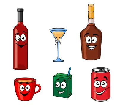 Cartoon set of assorted beverages or drinks Stock Illustration