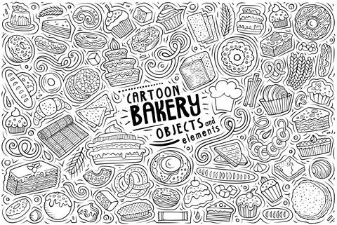 Cartoon set of bakery theme items, objects and symbols Stock Illustration