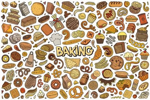 Cartoon set of bakery theme items, objects and symbols Stock Illustration