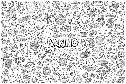 Cartoon set of bakery theme items, objects and symbols Stock Illustration