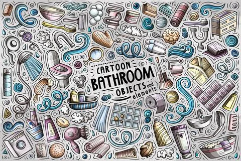 Cartoon set of Bathroom objects and symbols Illustrazione stock