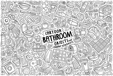 Cartoon set of Bathroom theme items, objects and symbols Stock Illustration
