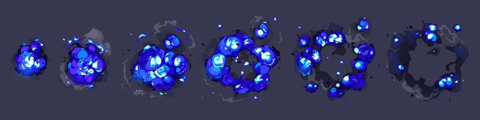 Cartoon set of blue explosion clouds top view Stock Illustration