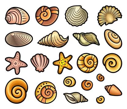 Cartoon set of cute doodle shells. Illustrazione stock