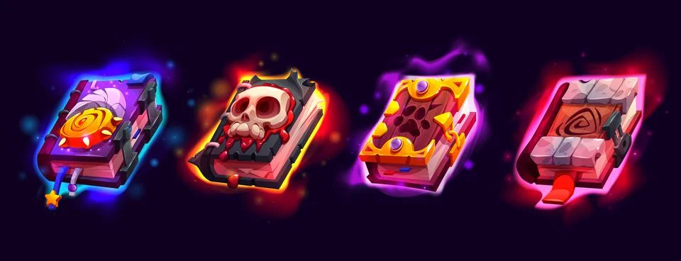 Cartoon set of evil magic spell books Stock Illustration