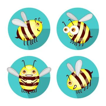 Cartoon set flat bees isolated on white background vector Stock Illustration