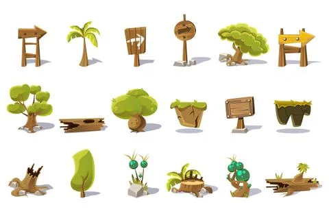 Cartoon set of flat vector nature elements for mobile or computer game. Palm Illustrazione stock