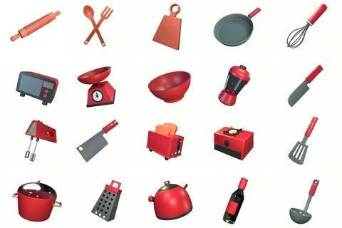 Cartoon set of kitchen tools on a white background 3d rendering イラスト素材