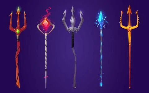 Cartoon set of magic tridents on background 스톡 일러스트