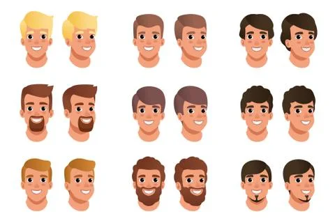Cartoon set of men avatars with different hair styles, colors and beards: black Stock Illustration