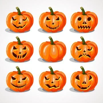 Cartoon set of pumpkins for halloween. Vector illustration Stock Illustration