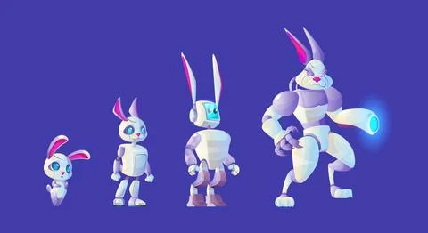 Cartoon set of rabbit robot evolution levels Illustrazione stock