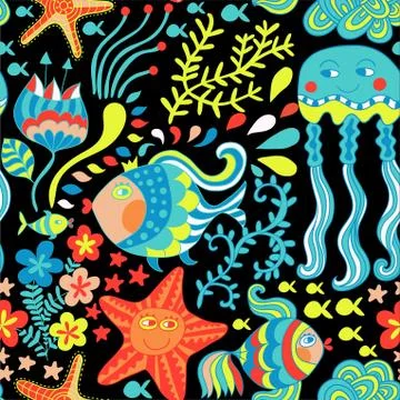 Cartoon set with sea live, vector set. copy that square to the side and you'l Stock Illustration