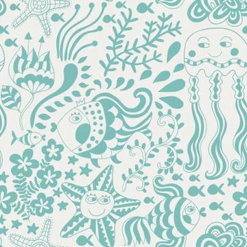 Cartoon set with sea live, vector set. copy that square to the side and you'l Stock Illustration