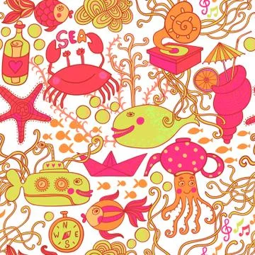 Cartoon set with sea live, vector set. copy that square to the side and you'l Stock Illustration