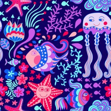 Cartoon set with sea live, vector set. copy that square to the side and you'l Stock Illustration