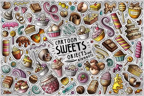 Cartoon set of Sweets theme items, objects and symbols イラスト素材
