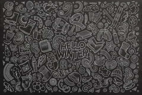 Cartoon set of Winter season objects Stock Illustration