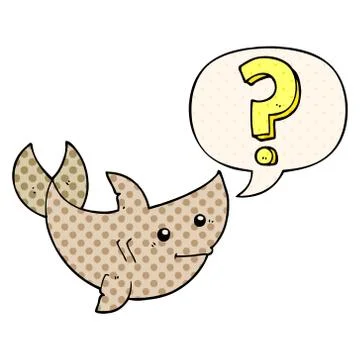 Cartoon shark asking question and speech bubble in comic book style Stock Illustration